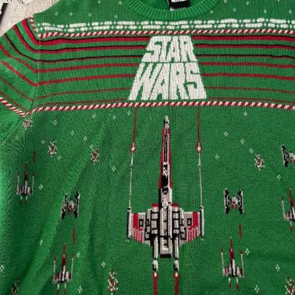 Free Shipping Star Wars Ugly Christmas Sweater Green, Fighter, - Picture 3 of 6